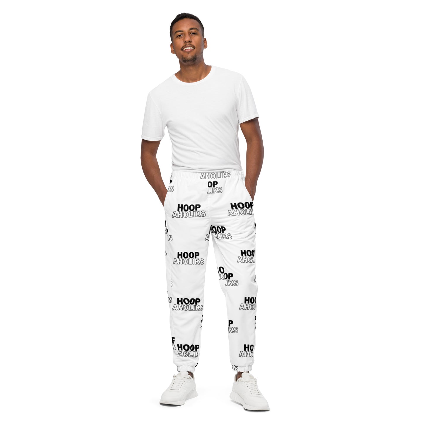 White Varsity HoopAholiks Unisex track pants